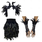 economico Accessori-Accessori Samba Carnevale 2026 Rio Carnevale 3 pezzi Set Costume Donna Piume Rosse Mantello Gothic Gonna Mini  Guanti di Pizzo Costume per Festival in Brasile