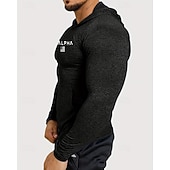 voordelige Hardloop T-shirts en Tanktops-Voor heren Brief Hardloopshirt Compressieshirt Lente Herfst Lange mouw Sneldrogend Compressie Vochtregelerend Sportschooltraining Actieve training Oefening Zwart Grijs Sportkleding Sportkleding