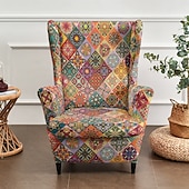 cheap Wingback Chair Cover-Wingback Chair Cover Floral Striped Geometric Printed Polyester Slipcover Full Cover Modern Foldable Fashion Korean Style Chair Protector Seat Cover Armchair Cover