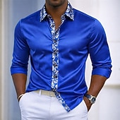 abordables Camisas de satén para hombre-Hombre Camisa Camisa de raso Camisa para Vestido Abotonar la camisa camisa de baile Color sólido Boda Formal Negro Azul Real Dorado Manga Larga Cuello Vuelto Todas las Temporadas Ropa Retazos