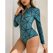 Χαμηλού Κόστους Rash Guards One Pieces-Γυναικεία Μεσαίου Πάχους Προστατευτικά Προστατευτικά Ονόματος One Pieces Rash Guards Μαγιό Γεωμετρικό Κουμπώσου Προστασία UV Ελαστικό Μακρυμάνικο Μαγιό Κορμάκι Σέρφινγκ Καταδύσεις Κολύμβηση Καλοκαίρι