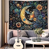 levne Nástěnné tapiserie-Gobelín slunce a měsíc na zeď, nebeské květiny, slunečnice, růže, boho hippie nástěnné umění do ložnice, obývacího pokoje, jógy, meditační dekorace