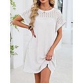 abordables Vestido Sencillo-Mujer Mini vestido Vestido estilo camiseta Vestido de verano Casual Diario Holgado Plano Manga Corta Cuello Barco Azul Piscina Blanco Rosa Rojo Verano