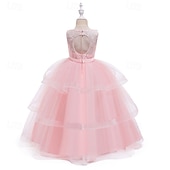 economico Abiti da Fiori-Abito da damigella d'onore bambina Ragazze Abito formale Abiti da sposa Feste Matrimonio Formale Adorabile Formale Principessa Traforato Rete Tinta unica Senza Maniche Girocollo Blu Rosa Dai 4 anni