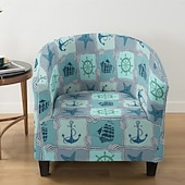 cheap Armchair Cover &amp; Armless Chair Cover-1 Pc Club Chair Cover Striped Plant and Geometric Printed Polyester Slipcover for Single Seat Chair Living Room Bedroom Home Office