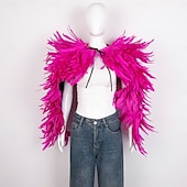 abordables Accesorios-Carnaval 2026 Accesorios de Samba del Carnaval de Río Capa Chal larga de plumas rojas para mujer con lazo de cinta disfraz de actuación del festival de Brasil