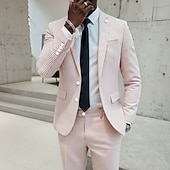 abordables Costumes semi-formels-Pour des hommes Costumes en seersucker Mariage à la plage Mariage de printemps Rose Claire Bleu Ciel Printemps &amp; Été Costume / Tailleur Revers Cranté Occasionnel Formel Rayé Coupe Slim 2 pièces