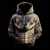 Χαμηλού Κόστους Animal Print-Ανδρικά Φίδι Φούτερ με κουκούλα με φερμουάρ Φούτερ με Κουκούλα Πουλόβερ Μοντέρνα Απίθανο 3D Μακρυμάνικο Με Κουκούλα Streetwear Διακοπές Εξόδου Καφέ Πράσινο του τριφυλλιού Καφέ 2 Καφέ 3