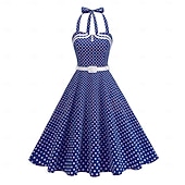 cheap Dresses-1950s Retro Vintage Rockabilly Midi Swing Dress Flare Dress Sleeveless Polka dots Fit &amp; Flare Swing Fancy Dress Women's Carnival Valentine's Day Masquerade Vacation Dailywear Bachelorette Party