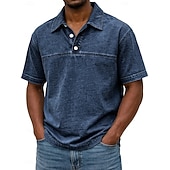  Herren Acid-Wash-Shirt Baumwoll-Poloshirt Lässig Geschäft Gerippter Polokragen Kurzarm Mode Basic Einfarbig Farbblock Knöpfe Gewaschen Sommer Frühling Frühling & Herbst Normale Passform Schwarz