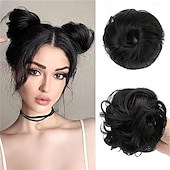 halpa Nutturat-1 kpl pieni söpö sotkuinen nuttura hiuslisäke ohuille hiuksille naisille mini synteettinen kihara nuttura hiuslenkit keskiharmaa