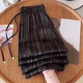 abordables jambe large et taille haute-Femmes Jambe large Chinos Vacances Streetwear Basique Longueur complète Taille moyenne Couleur Unie Cordon de serrage Avec Poches Confortable Micro-Élastique Quotidien Extérieur Rue Noir Blanche Kaki