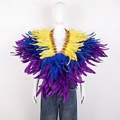 billiga Tillbehör-Karneval 2026 Rio Karneval Samba Tillbehör Kvinnors Mardi Gras Fjäder Cape Själ Lila Grön Guld Fjäder Poncho med Juvelkrage Brasilien Festival Prestandakostym