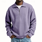 levne Základní mikiny_-Pánské Mikina Waffle mikina Svetr Čtvrtletní mikina na zip Šedá Stojáček Bez vzoru Klokaní kapsa S texturou Ležérní Denní Sporty a outdoor Šik ven Chladný Sportovní oblečení Jaro &amp; podzim Oblečení