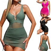 cheap One Pieces Rash Guards-Women's Ruched Swimsuit Bathing Suit One Pieces Solid Colored UV Protection Elastic Sleeveless Swimwear Swimsuit Surfing Diving Swimming Summer