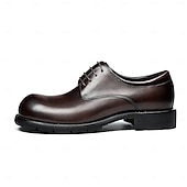 cheap Classic Dress Shoes-Men's Dark Brown Leather Lace-Up Shoes – Elegant Faux Leather Wedding Footwear for Formal Ceremonies