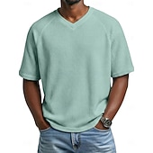 Χαμηλού Κόστους Πλεκτό μπλουζάκι με βάφλα-Άντρες Βάφλα μπλουζάκι Μπλουζάκι μπλουζάκι Κοντομάνικο Λαιμόκοψη V Καλοκαίρι Συμπαγές Χρώμα Μοντέρνα Υψηλής Ποιότητας Καθημερινό Μανίκια Ρεγκλάν Causal Καθημερινά ΕΞΩΤΕΡΙΚΟΥ ΧΩΡΟΥ