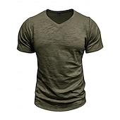 billige grunnleggende t-skjorter-Herre T-skjorte 100 % bomulls-T-skjorte Kort Erme V-hals Sommer Vår &amp; Vinter عادي Pit Strip Mote Designer Grunnleggende Grunnleggende Myk Avslappet Feriereise Gate Svart Stein Grønn Topp T-skjorte