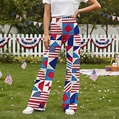  250º Aniversario de EE. UU. Retro Antiguo Años 70 Pantalones Pantalones de pierna ancha Hippie Disco Alta cintura Disfraz Mujer Mascarada 4 de julio Día de la Independencia Adulto Pantalones