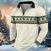 cheap St. Patrick's Day Polo-St Patrick's Day Men's Shamrock Polo Long Sleeve Turndown Modern Leisure Athleisure Casual Daily Festival Zipper 3D Print Spring Fall Black White Green