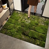 お買い得  玄関マット-玄関マット 緑の苔が石畳にデザインされた、爽やかな屋外屋内玄関ラグ。耐久性のある滑り止めマット。
