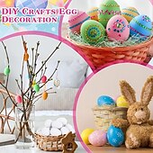 cheap Easter Eggs-25-Piece White Easter Egg Painting Kit Blank Eggs for Coloring, Includes Strings, Tools, Gem Stickers, Hanging Rope, Perfect for Adult Easter Crafts Parties, Handmade Activities, and Decorations