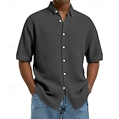  Bărbați Cămașă Cămașă Waffle Textură Cămașă casual Camașă cu nasturi Negru Alb Roșu Vin Bleumarin Albastru celest Manșon scurt Simplu Rever Zilnic Haine de strada Îmbrăcăminte Modă Modern Casual