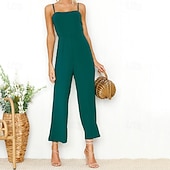 billige Jumpsuits-Dame Normal Kjeledresser Aktiv Helfarge Ermeløs Bred Bukseben Firkantet hals Daglig Feriereise Normal Svart Gul Vin Sommer