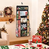 preiswerte Weihnachtslager-Hängender Geschenkpapier-Organizer, doppelseitiger Geschenkverpackungs-Organizer, Aufbewahrungsbehälter für Weihnachtsdekoration mit drehbarem Haken, großes Fassungsvermögen für Festtagsdeko, Bänder