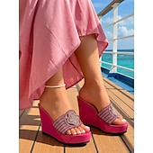 preiswerte Frauen-Rosa Keilsandalen für Damen mit Strassverzierungen – stilvolles Schuhwerk für Insel- und Kreuzfahrturlaube