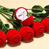 cheap Event &amp; Party Supplies-1PC Flocked Rose Ring Box Long Root Rose Creative Red Rose Flower Ring Display Box Proposal Engagement Anniversary Romantic Gift Box Wedding Jewelry Display Storage