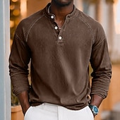levne základní trička-SoftFade™ Pánské Tričko Henley košile 100% Bavlna Kyselé praní Tričko Krátký rukáv Jednoduché Solidní Vintage Streetwear Příležitostné Barvené Prané Raglánové rukávy Postavený límec Henley Ulice