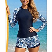 preiswerte One Pieces Rash Guards-Damen Anti UV Shirt Badeanzug 2 Teile Bedruckt Boyleg UV Schutz Schnelltrocknend Elastisch Langarm Bademode Badeanzug Surfen Strand Schwimmen Sommer