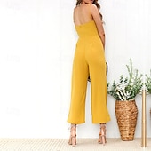 billige Jumpsuits-Dame Normal Kjeledresser Aktiv Helfarge Ermeløs Bred Bukseben Firkantet hals Daglig Feriereise Normal Svart Gul Vin Sommer