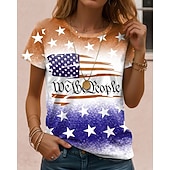  Itsenäisyyspäivä Patriottinen Naisten T-paita Graafinen Lippu Kirjain Vintage Muoti Tyylikäs Lyhythihainen Pyöreä Kaula Säännölliset Yläosat Päivittäinen Viikonlopun Printti Punainen Purppura Vihreä