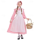  250º Aniversario de EE. UU. Siglo 19 década de 1800 Vestido de la pradera Conjunto de gorro y delantal Larga Chica pionera Colonial Pionero Guerra Revolucionaria Floral Disfraz Chica Víspera de Todos