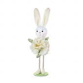cheap Easter Basket Stuffers-Easter Basket Stuffers Easter Bunny Decorations for Home, Handmade Standing Rabbit Figurines with Flowers, Cute Spring Easter Decor for Tiered Tray, Table, Shelf, Mantle