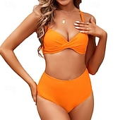 お買い得  サーフィンタンクiniとビキニ-女性用 水着 2個 ハイウエストビキニ ソリッド UVプロテクション 弾性ある ノースリーブ スイムウェア 水着 サーフィン 潜水 水泳 夏