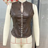 economico Serbatoio Semplice-Per donna Maglietta Canotta Bottoni Semplice Moda Classico Casual Senza Maniche Scollo a V Top Regolari Quotidiano Uscire Weekend Marrone Estate Primavera