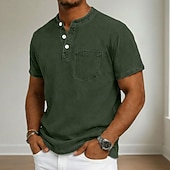 economico magliette di base-Per uomo Maglietta Maglia Henley Camicia 100% cotone lavaggio acido Manica Corta Collo alla coreana Henley Estate Primavera Autunno Semplice Vintage Streetwear Casual Lavato Manica corta Casuale Casa