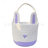 Недорогие Необычные игрушки-Корзинка в виде пасхального кролика, сделанная своими руками, пустая белая хлопковая веревочная сумка для поиска пасхальных яиц с ушками, многоразовое персонализированное подарочное ведерко для детей, малышей, девочек и мальчиков (пустое для самостоятельн