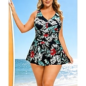 Недорогие Рашгард One Pieces-Жен. Купальник с цветочным принтом Платья-купальник Один Пис С принтом Ультралегкий (UL) Утягивание живота Эластичный Без рукавов Купальники Серфинг Для погружения с трубкой Лето