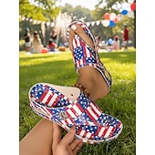 Sandales à talon compensé patriotes rouges et bleues pour femmes du 250e anniversaire des États-Unis - Chaussures d'été confortables à semelle amortissante pour les parades les festivals la marche et