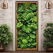 tanie Okładki drzwi-Okładka na drzwi z tropikalnym wzorem liści, iluzja optyczna 3D, płaski wydruk 2D, realistyczny projekt do wystroju domu
