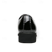 preiswerte Derby Schuhe-Schwarze Herren-Hochzeitsschuhe aus Kunstleder mit Lackfinish – luxuriöse Hochzeitsschuhe für Bräutigame und festliche Anlässe