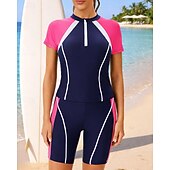 Недорогие Рашгард One Pieces-Жен. Рашгард Купальный костюм Swimsuits Пэчворк Середина бедра УФ-защита Быстровысыхающий Эластичный С короткими рукавами Купальники Купальник Серфинг Дайвинг Пляж  Лето