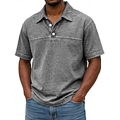  Herren Acid-Wash-Shirt Baumwoll-Poloshirt Lässig Geschäft Gerippter Polokragen Kurzarm Mode Basic Einfarbig Farbblock Knöpfe Gewaschen Sommer Frühling Frühling & Herbst Normale Passform Schwarz