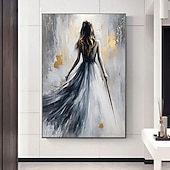 זול ציורי אנשים-ציור שמן בעבודת יד מופשט עם טקסטורה של נערת בלרינה, נערת רוקדת פיגורטיבית, ציור שמן, אמנות קיר, ציור זהב אפור גדול במיוחד, אימפרסיוניזם, ציור שמן דקורטיבי