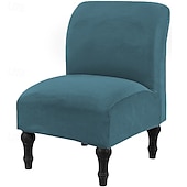cheap Futon Sofa Cover-Velvet Armless Accent Chair Cover, Soft Stretch Accent Chair Slipcovers Without Arms Removable Armless Chair Furniture Protector Covers for Living Room/Dining Room/Hotel
