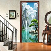 economico Striscioni per Garage e Porte-Tenda da ingresso con vista realistica della natura, da appendere alla parete per l'ingresso del portico, con banner per porta da giardino giapponese in 3D, scena con cascata e laghetto koi.